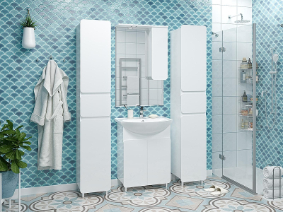 Зеркало со шкафом Misty Чегет 65 R П-Чег-02065-01П с подсветкой Белое глянцевое