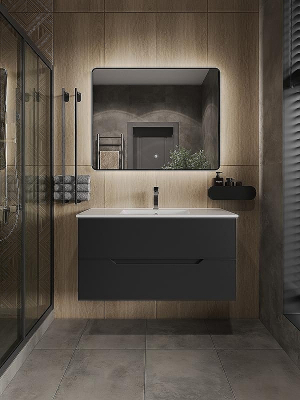 Тумба с раковиной Orange Li-100Tub+Ra подвесная Черная матовая