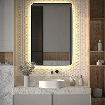 Зеркало Defesto Aura 80х120 DF 2980 с подсветкой 38W-3000K/Без выключателя/Теплый белый свет/Черная рама