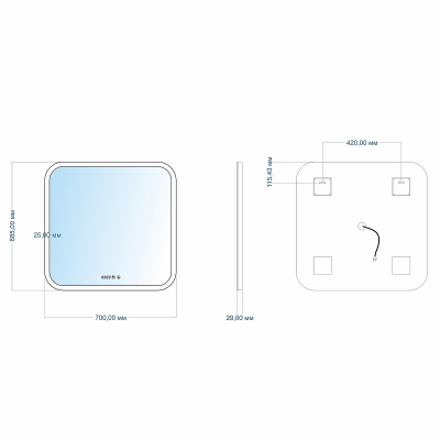 Зеркало Mixline Стив-3 70 548631 с подсветкой с сенсорным выключателем