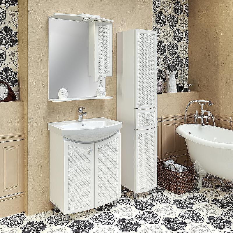 Зеркало со шкафом Runo Милано 65 R УТ000002097 с подсветкой Белое, купить, цена, заказать, магазин, доставка, скидка, промокод, купить, цена, заказать, магазин, доставка, скидка, промокод