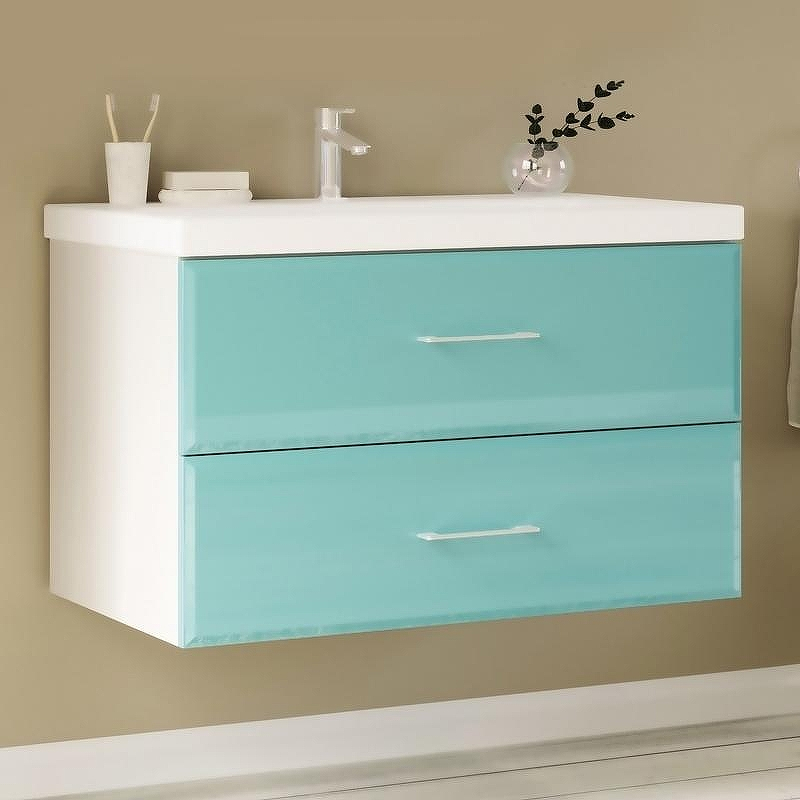 Тумба под раковину Marka One Mix 80П с ручками фасад стекло Бирюзовая, купить, цена, заказать, магазин, доставка, скидка, промокод, купить, цена, заказать, магазин, доставка, скидка, промокод