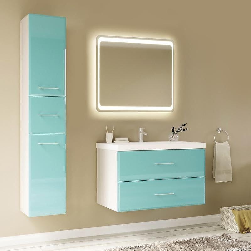 Тумба под раковину Marka One Mix 80П с ручками фасад стекло Бирюзовая, купить, цена, заказать, магазин, доставка, скидка, промокод, купить, цена, заказать, магазин, доставка, скидка, промокод