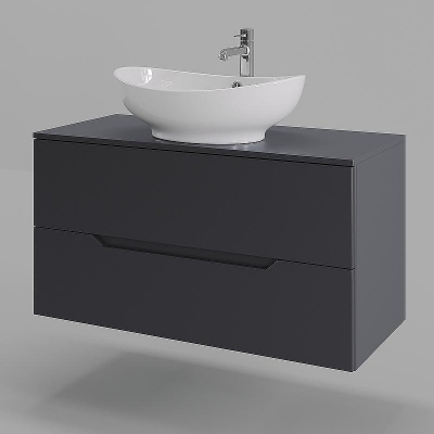Тумба с раковиной Orange Line 100 Li-100TugMDF+B08-585W подвесная Графит матовый
