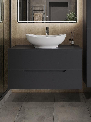 Тумба с раковиной Orange Line 100 Li-100TugMDF+B08-585W подвесная Графит матовый