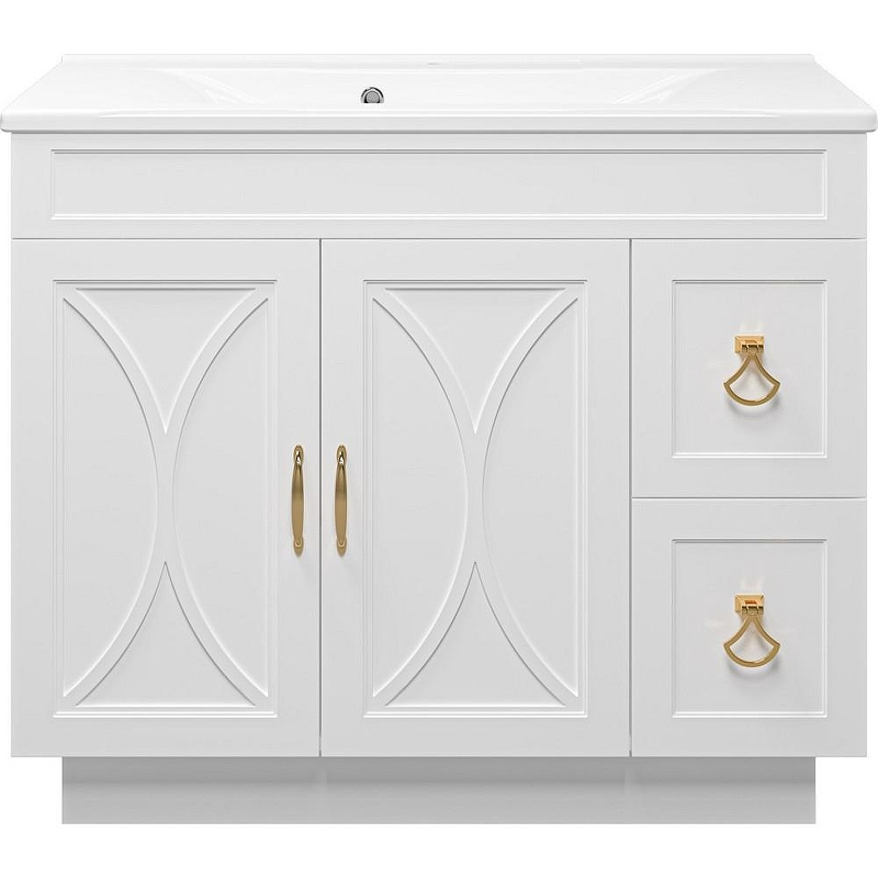 Тумба с раковиной Misty Амбра 100 УТ000009822 Белая матовая, купить, цена, заказать, магазин, доставка, скидка, промокод, купить, цена, заказать, магазин, доставка, скидка, промокод