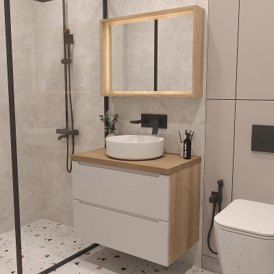 Тумба под раковину ЗОВ Дион 60 D60BD подвесная цвет Белый матовый Дуб медовый