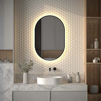 Зеркало Defesto Aura 60х90 DF 2935S с подсветкой 25W-3000K/Сенсорный выключатель/Теплый белый свет/Черная рама