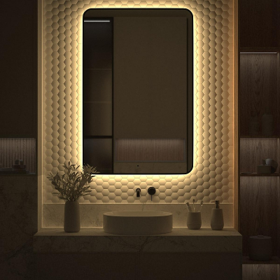 Зеркало Defesto Aura 80х120 DF 2980R с подсветкой 38W-3000K/ИК - выключатель/Теплый белый свет/Черная рама