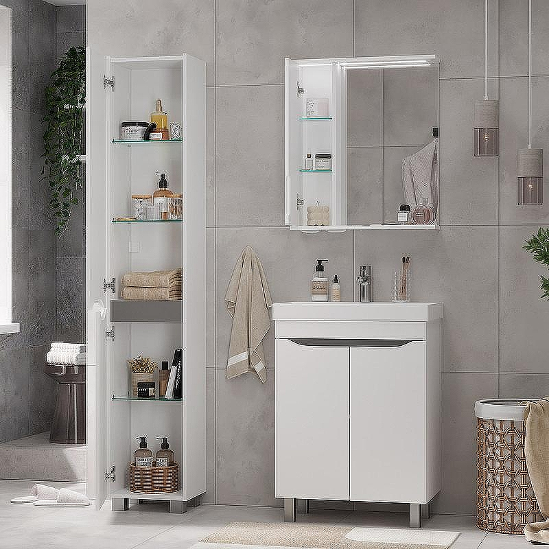 Зеркало со шкафом Volna Lake 60 L zsLAKE60.L-01 с подсветкой Белое, купить, цена, заказать, магазин, доставка, скидка, промокод, купить, цена, заказать, магазин, доставка, скидка, промокод