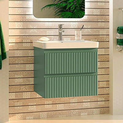 Тумба с раковиной Brevita Victory 60 УТ000015997 подвесная Зеленая матовая