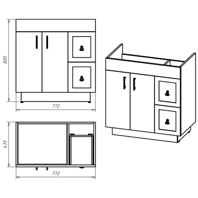 Тумба с раковиной Misty Амбра 80 УТ000010379 Белая матовая