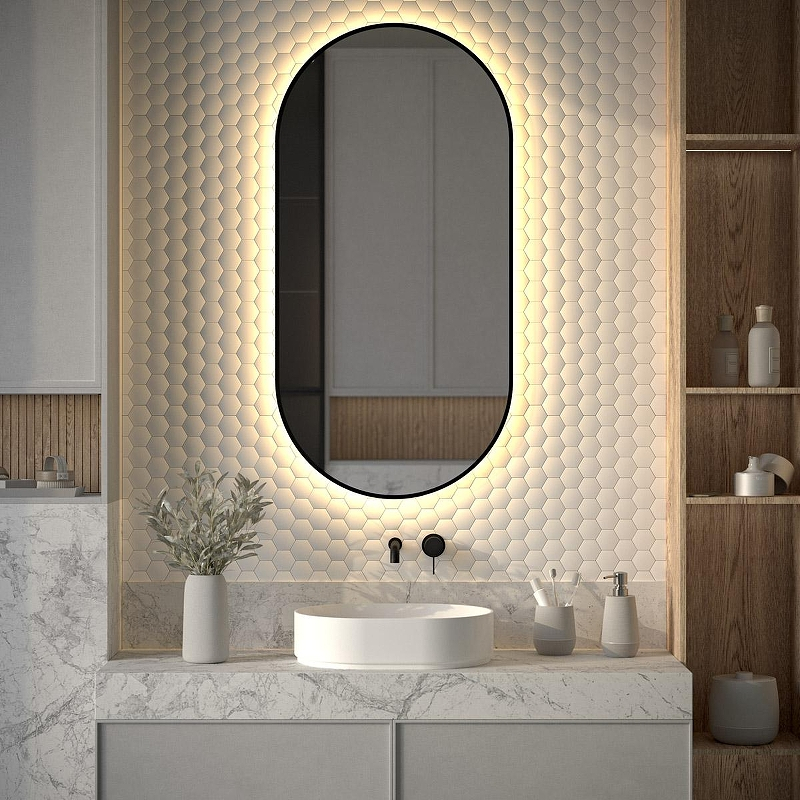 Зеркало Defesto Aura 60х120 DF 2936 с подсветкой 31W-3000K/Без выключателя/Теплый белый свет/Черная рама, купить, цена, заказать, магазин, доставка, скидка, промокод, купить, цена, заказать, магазин, доставка, скидка, промокод