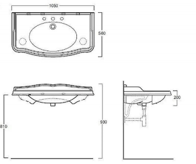 Тумба с раковиной TW Veronica Nuovo 105 VER4105-B+AR874bi*1 Bianco