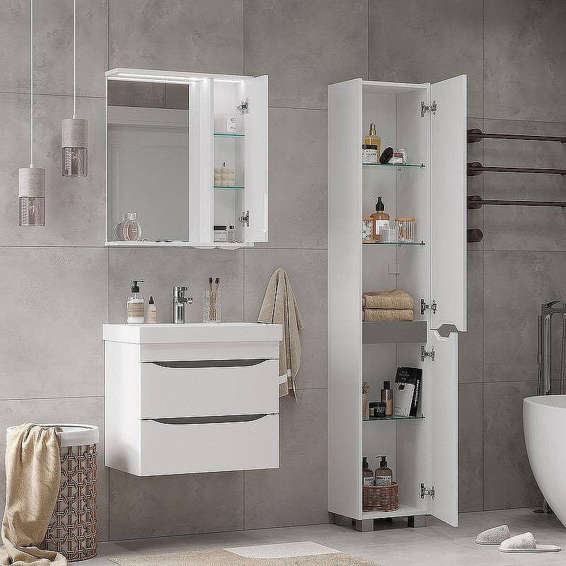 Зеркало со шкафом Volna Lake 60 R zsLAKE60.R-01 с подсветкой Белое, купить, цена, заказать, магазин, доставка, скидка, промокод, купить, цена, заказать, магазин, доставка, скидка, промокод