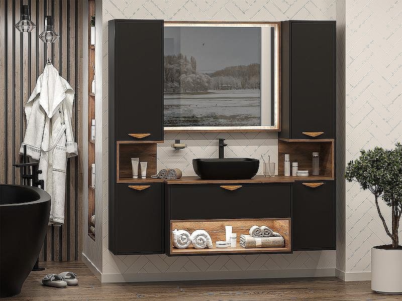 Шкаф пенал Brevita Bergen 35 L BER-05035-02-19-ПоЛ подвесной Черный матовый Дуб Галифакс олово, купить, цена, заказать, магазин, доставка, скидка, промокод, купить, цена, заказать, магазин, доставка, скидка, промокод