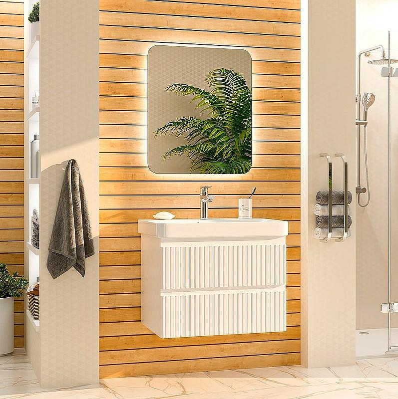 Тумба с раковиной Brevita Victory 70 УТ000015994 подвесная Белая матовая, купить, цена, заказать, магазин, доставка, скидка, промокод, купить, цена, заказать, магазин, доставка, скидка, промокод