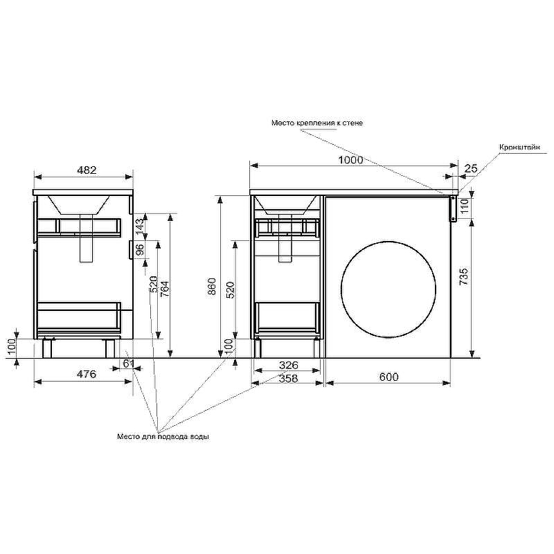 Тумба с раковиной Эстет Dallas Luxe 100 R ФР-00002316 Белая, купить, цена, заказать, магазин, доставка, скидка, промокод, купить, цена, заказать, магазин, доставка, скидка, промокод