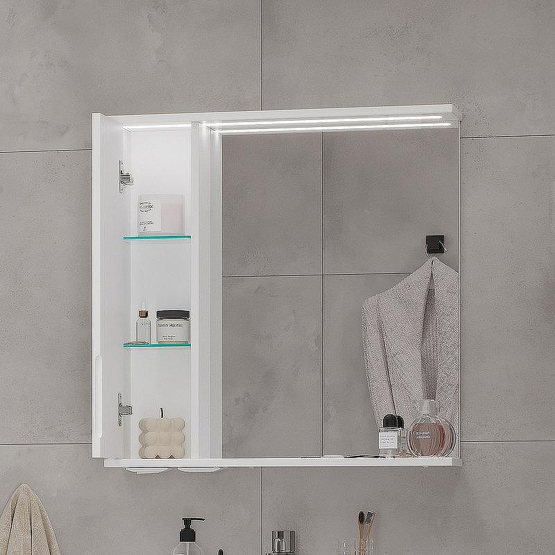 Зеркало со шкафом Volna Lake 70 L zsLAKE70.L-01 с подсветкой Белое, купить, цена, заказать, магазин, доставка, скидка, промокод, купить, цена, заказать, магазин, доставка, скидка, промокод