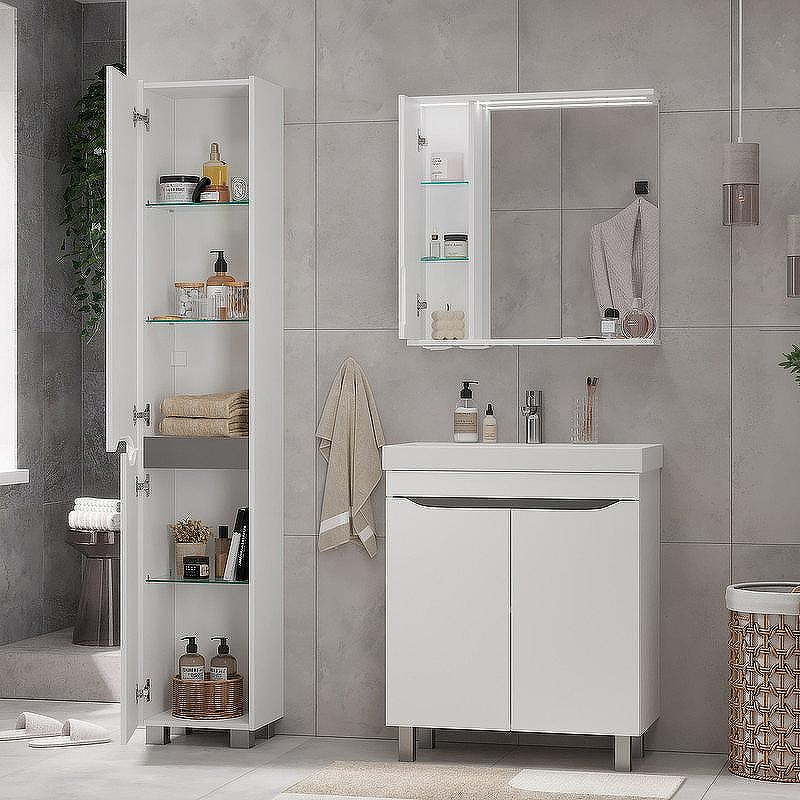 Зеркало со шкафом Volna Lake 70 L zsLAKE70.L-01 с подсветкой Белое, купить, цена, заказать, магазин, доставка, скидка, промокод, купить, цена, заказать, магазин, доставка, скидка, промокод