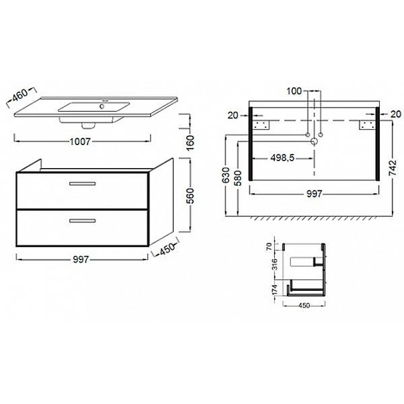Тумба под раковину Jacob Delafon Ola 100 EB392RU-N14 подвесная Серый антрацит, купить, цена, заказать, магазин, доставка, скидка, промокод, купить, цена, заказать, магазин, доставка, скидка, промокод