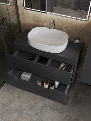 Тумба с раковиной Orange Line 100 Li-100TugMDF+B08-600W подвесная Графит матовый