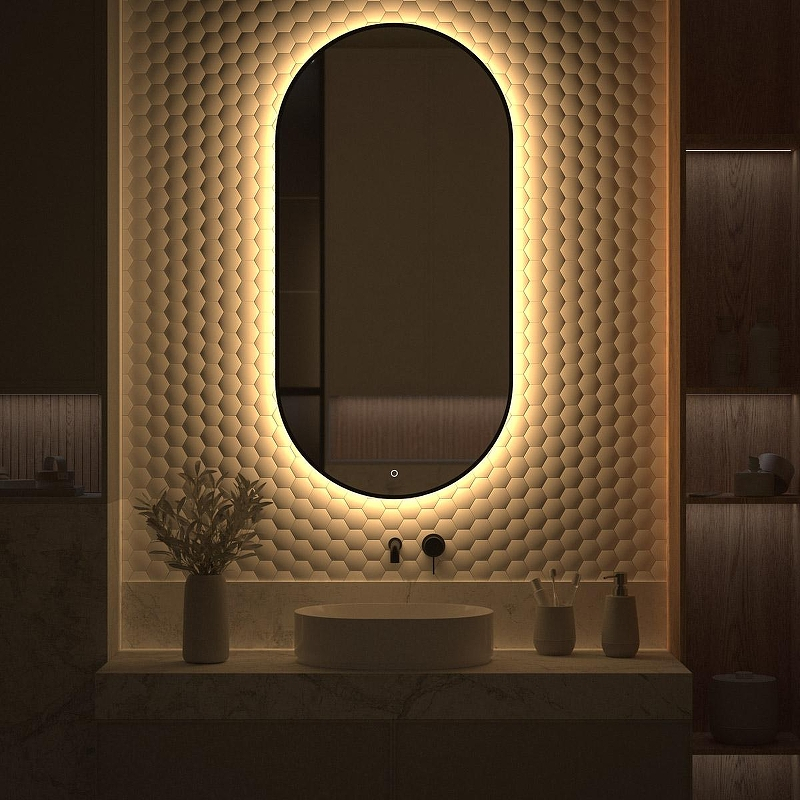 Зеркало Defesto Aura 60х120 DF 2936S с подсветкой 31W-3000K/Сенсорный выключатель/Теплый белый свет/Черная рама, купить, цена, заказать, магазин, доставка, скидка, промокод, купить, цена, заказать, магазин, доставка, скидка, промокод