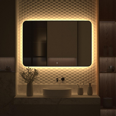 Зеркало Defesto Aura 120х80 DF 2980SH с подсветкой 38W-3000K/Сенсорный выключатель/Теплый белый свет/Черная рама