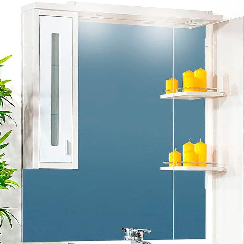 Зеркало со шкафом Бриклаер Бали 90 L 4627125412035 с подсветкой Светлая лиственница Белое глянцевое, купить, цена, заказать, магазин, доставка, скидка, промокод, купить, цена, заказать, магазин, доставка, скидка, промокод