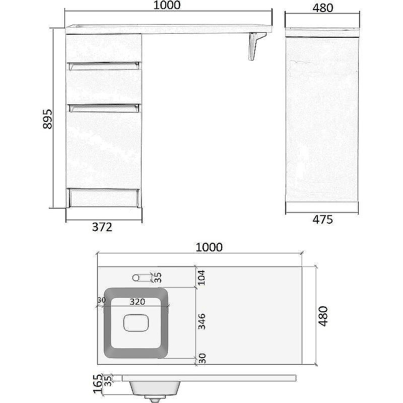 Тумба с раковиной Orange Sistema 100 L ST-40TUW+RAL Белая глянцевая, купить, цена, заказать, магазин, доставка, скидка, промокод, купить, цена, заказать, магазин, доставка, скидка, промокод