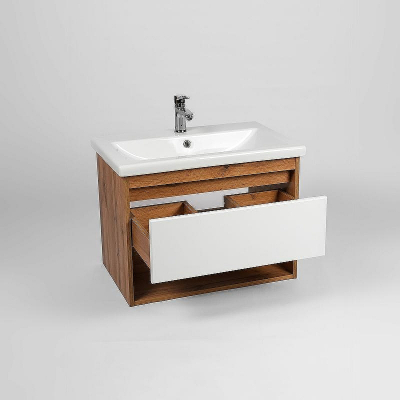 Тумба под раковину VIANT Бостон 80 VBOS80CO-T1YP подвесная Белая Дуб Вотан