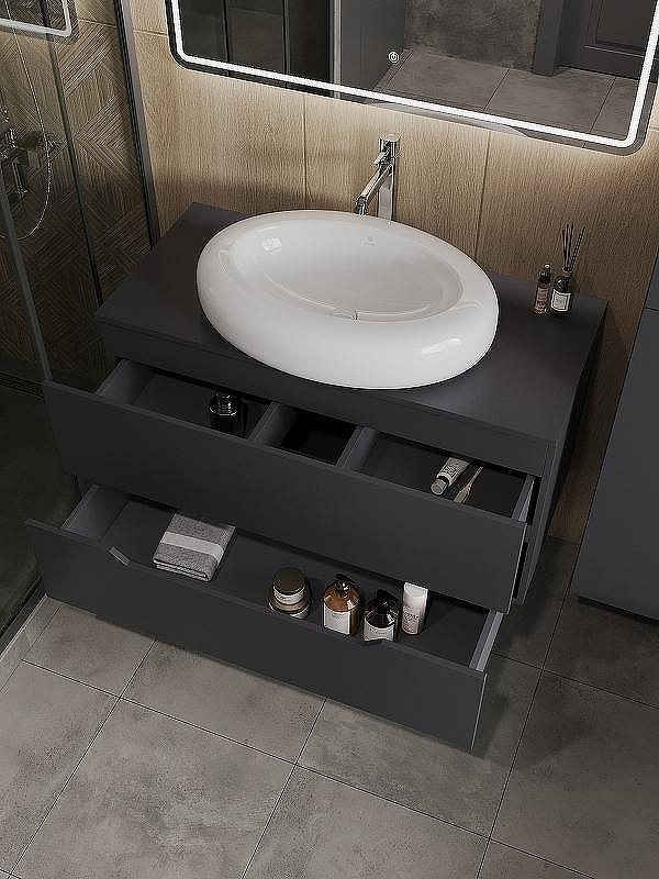 Тумба с раковиной Orange Line 100 Li-100TugMDF+B08-640W подвесная Графит матовый, купить, цена, заказать, магазин, доставка, скидка, промокод, купить, цена, заказать, магазин, доставка, скидка, промокод