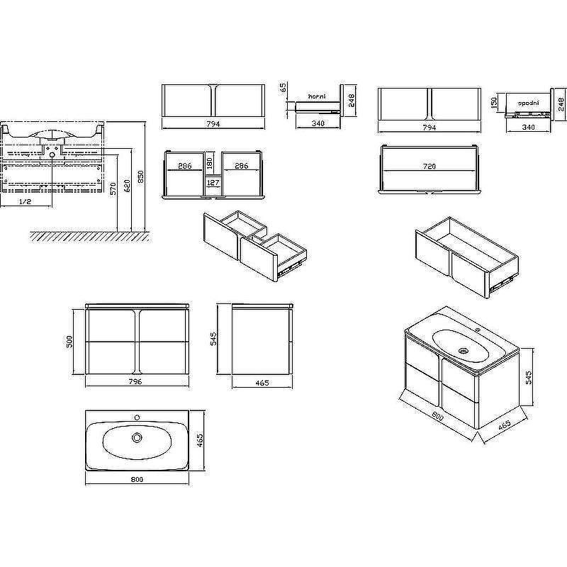 Тумба под раковину Ravak SD Balance 80 X000001369 подвесная Белая Графит, купить, цена, заказать, магазин, доставка, скидка, промокод, купить, цена, заказать, магазин, доставка, скидка, промокод
