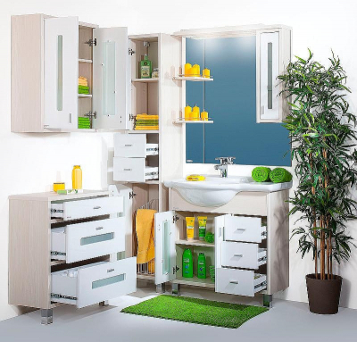 Зеркало со шкафом Бриклаер Бали 90 R 4627125412042 с подсветкой Светлая лиственница Белое глянцевое