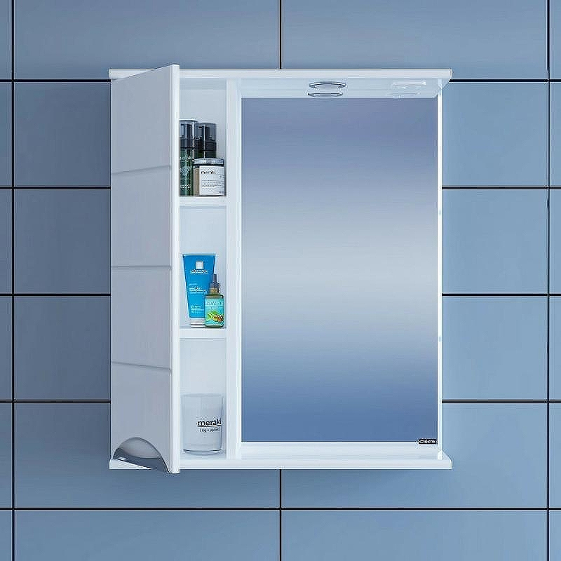 Зеркало со шкафом СанТа Родос 60 L 106015 с подсветкой Белое, купить, цена, заказать, магазин, доставка, скидка, промокод, купить, цена, заказать, магазин, доставка, скидка, промокод