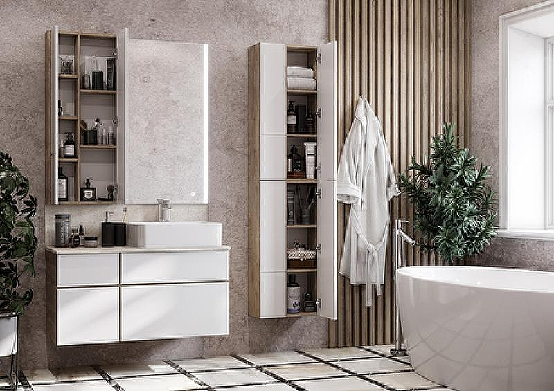 Подвесной шкаф Aquaton Мишель 43 1A244203MIX40 Дуб эндгрейн Белый, купить, цена, заказать, магазин, доставка, скидка, промокод, купить, цена, заказать, магазин, доставка, скидка, промокод