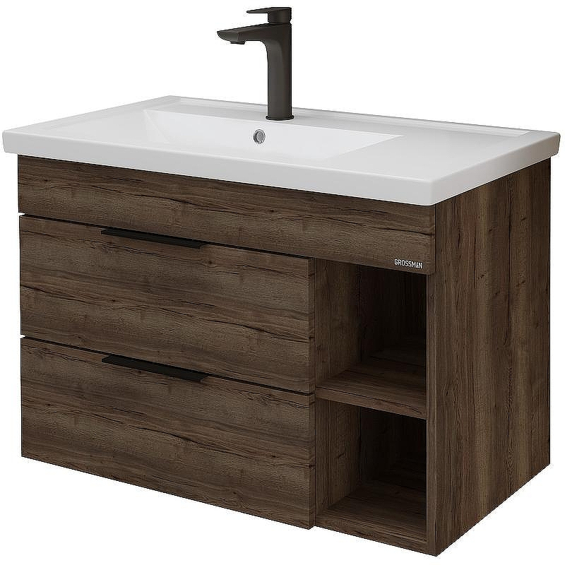 Тумба под раковину Grossman Форта 80 1080042 подвесная Темный дуб галифакс, купить, цена, заказать, магазин, доставка, скидка, промокод, купить, цена, заказать, магазин, доставка, скидка, промокод