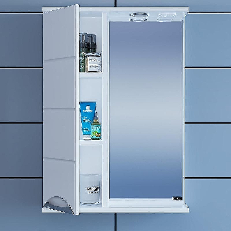 Зеркало со шкафом СанТа Родос 50 L 106013 с подсветкой Белое, купить, цена, заказать, магазин, доставка, скидка, промокод, купить, цена, заказать, магазин, доставка, скидка, промокод