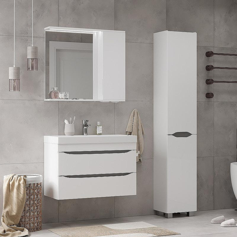 Зеркало со шкафом Volna Lake 80 R zsLAKE80.R-01 с подсветкой Белое, купить, цена, заказать, магазин, доставка, скидка, промокод, купить, цена, заказать, магазин, доставка, скидка, промокод