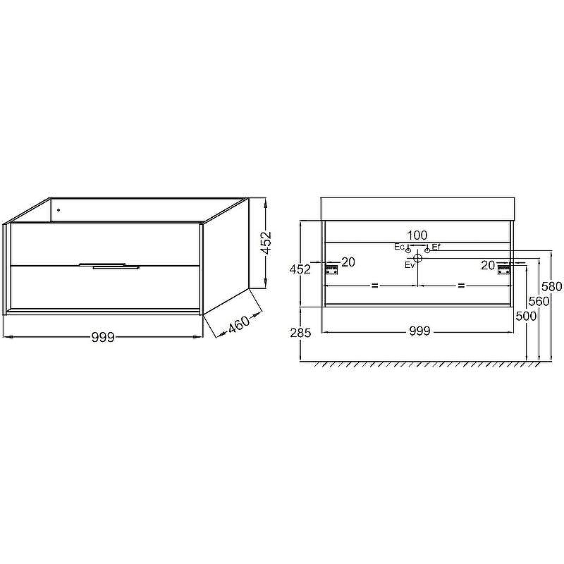 Тумба под раковину Jacob Delafon Vivienne 100 EB1585-N18-S40 подвесная Белая Серая, купить, цена, заказать, магазин, доставка, скидка, промокод, купить, цена, заказать, магазин, доставка, скидка, промокод