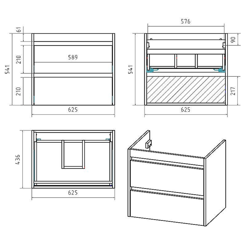 Тумба с раковиной Brevita Balaton 65 УТ000012303 подвесная Белая матовая Серая матовая, купить, цена, заказать, магазин, доставка, скидка, промокод, купить, цена, заказать, магазин, доставка, скидка, промокод