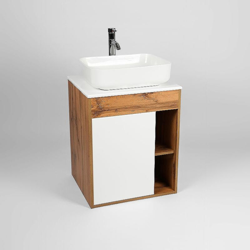 Тумба под раковину VIANT Бостон 65 VBOS65N-T1STP подвесная Белая Дуб Вотан, купить, цена, заказать, магазин, доставка, скидка, промокод, купить, цена, заказать, магазин, доставка, скидка, промокод