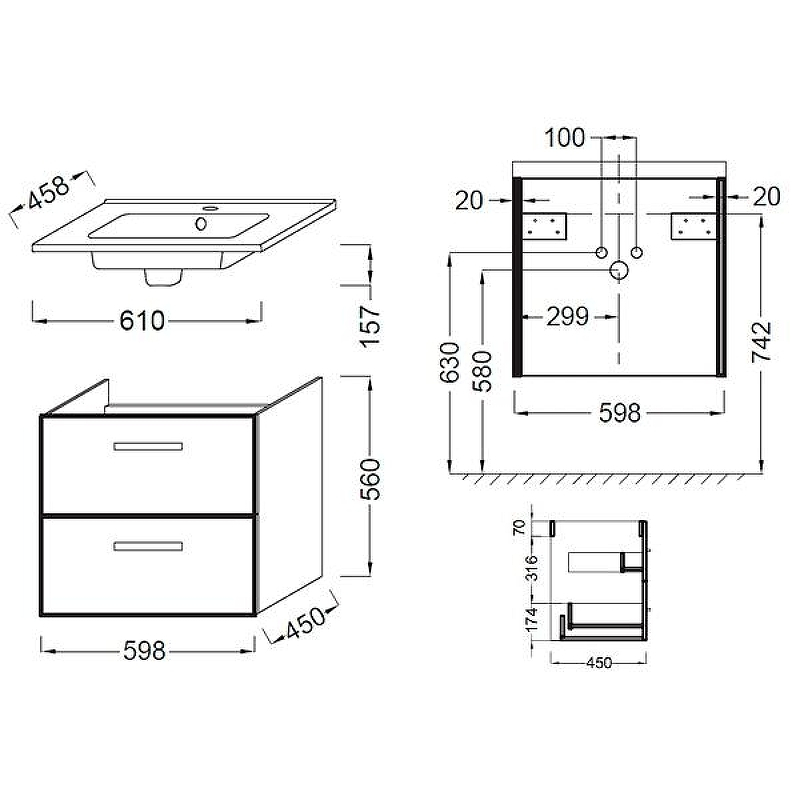 Тумба под раковину Jacob Delafon Ola 61 EB390RU-N14 подвесная Серый антрацит, купить, цена, заказать, магазин, доставка, скидка, промокод, купить, цена, заказать, магазин, доставка, скидка, промокод