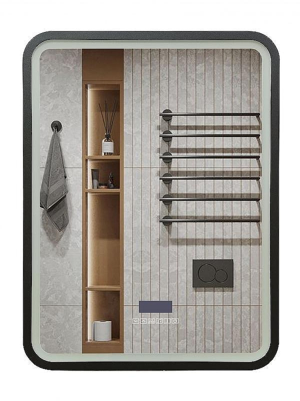 Зеркало Art&Max Genova AM-Gen-600-800-S-F-MFP с подсветкой с музыкальным блоком Черное, купить, цена, заказать, магазин, доставка, скидка, промокод, купить, цена, заказать, магазин, доставка, скидка, промокод