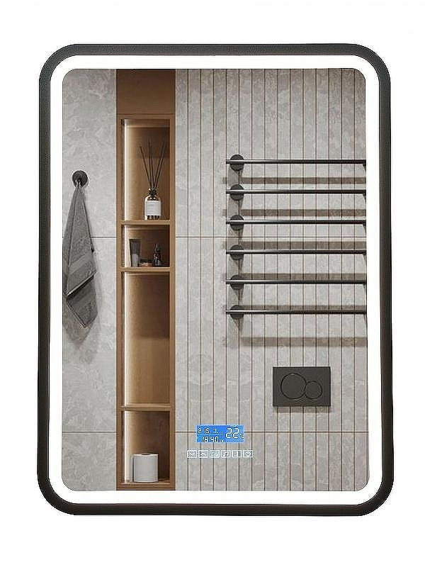 Зеркало Art&Max Genova AM-Gen-600-800-S-F-MFP с подсветкой с музыкальным блоком Черное, купить, цена, заказать, магазин, доставка, скидка, промокод, купить, цена, заказать, магазин, доставка, скидка, промокод