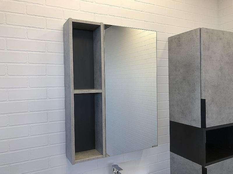 Зеркальный шкаф Comforty Франкфурт 60 00-00004331 Бетон светлый Черное матовое, купить, цена, заказать, магазин, доставка, скидка, промокод, купить, цена, заказать, магазин, доставка, скидка, промокод