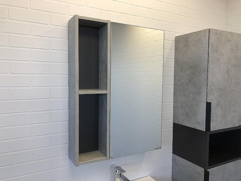 Зеркальный шкаф Comforty Франкфурт 60 00-00004331 Бетон светлый Черное матовое, купить, цена, заказать, магазин, доставка, скидка, промокод, купить, цена, заказать, магазин, доставка, скидка, промокод