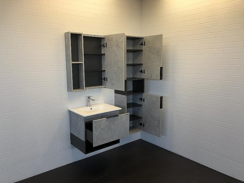 Зеркальный шкаф Comforty Франкфурт 60 00-00004331 Бетон светлый Черное матовое, купить, цена, заказать, магазин, доставка, скидка, промокод, купить, цена, заказать, магазин, доставка, скидка, промокод