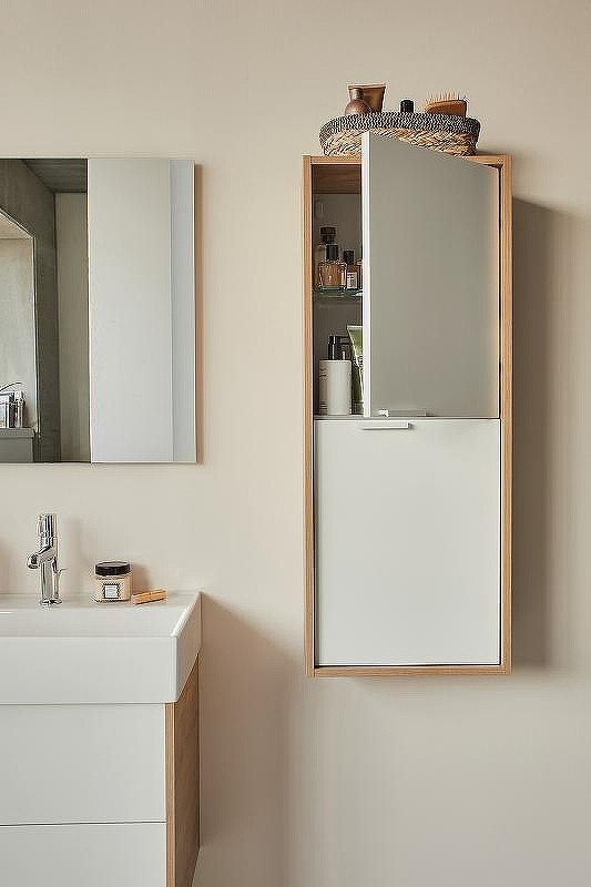 Шкаф пенал Jacob Delafon Vivienne 40 EB1587-E52-F30 подвесной Белый сатин Дуб табак, купить, цена, заказать, магазин, доставка, скидка, промокод, купить, цена, заказать, магазин, доставка, скидка, промокод