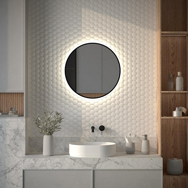 Зеркало Defesto Aura 60х60 DF 2983 с подсветкой 15W-4500K/Без выключателя/Нейтральный белый свет/Черная рама, купить, цена, заказать, магазин, доставка, скидка, промокод, купить, цена, заказать, магазин, доставка, скидка, промокод